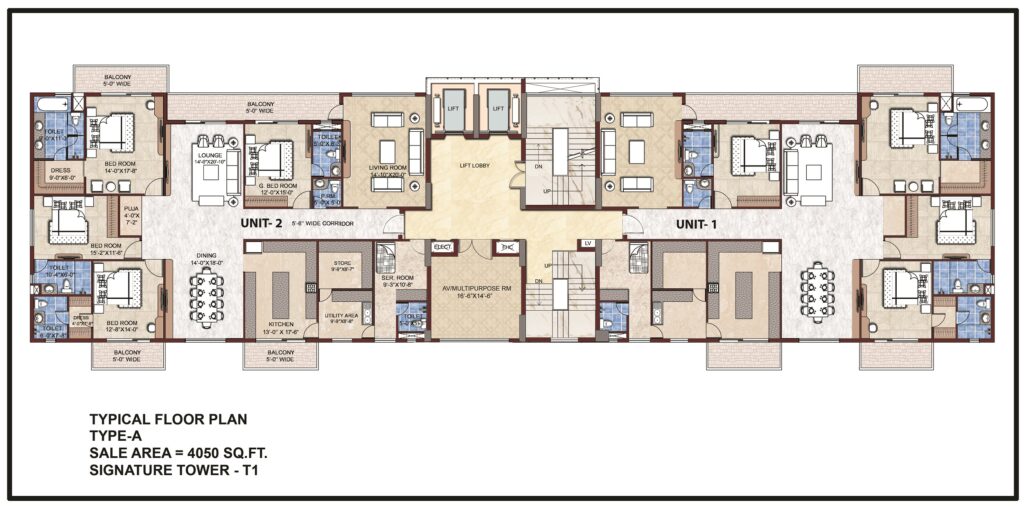 Omaxe The Royal Meridian 4+1 bhk floor plan layout